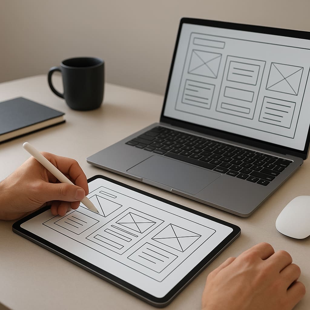 UX Wireframing auf Tablet und Laptop